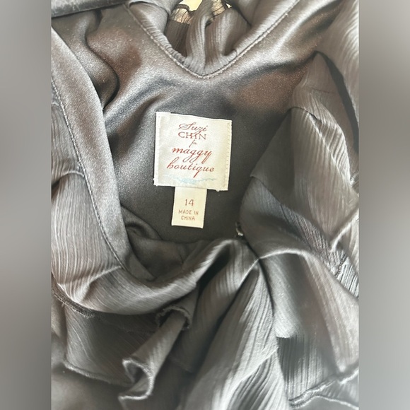 Suzi Chin for Maggy Boutique Brown Tank Sz 14  Ruffle Knee Length Wrap Dress - Picture 5 of 6